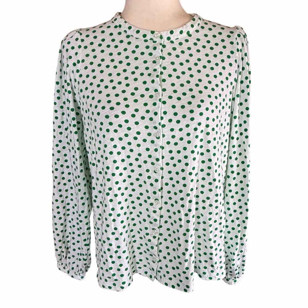 Boden Womens Marina Spot Jersey shirt 14 Green Button Up Casual Career Comfort